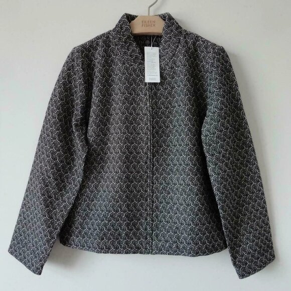 NWT EILEEN FISHER Black Bone Cotton Jacquard Zipper Front Jacket Small - Picture 6 of 7